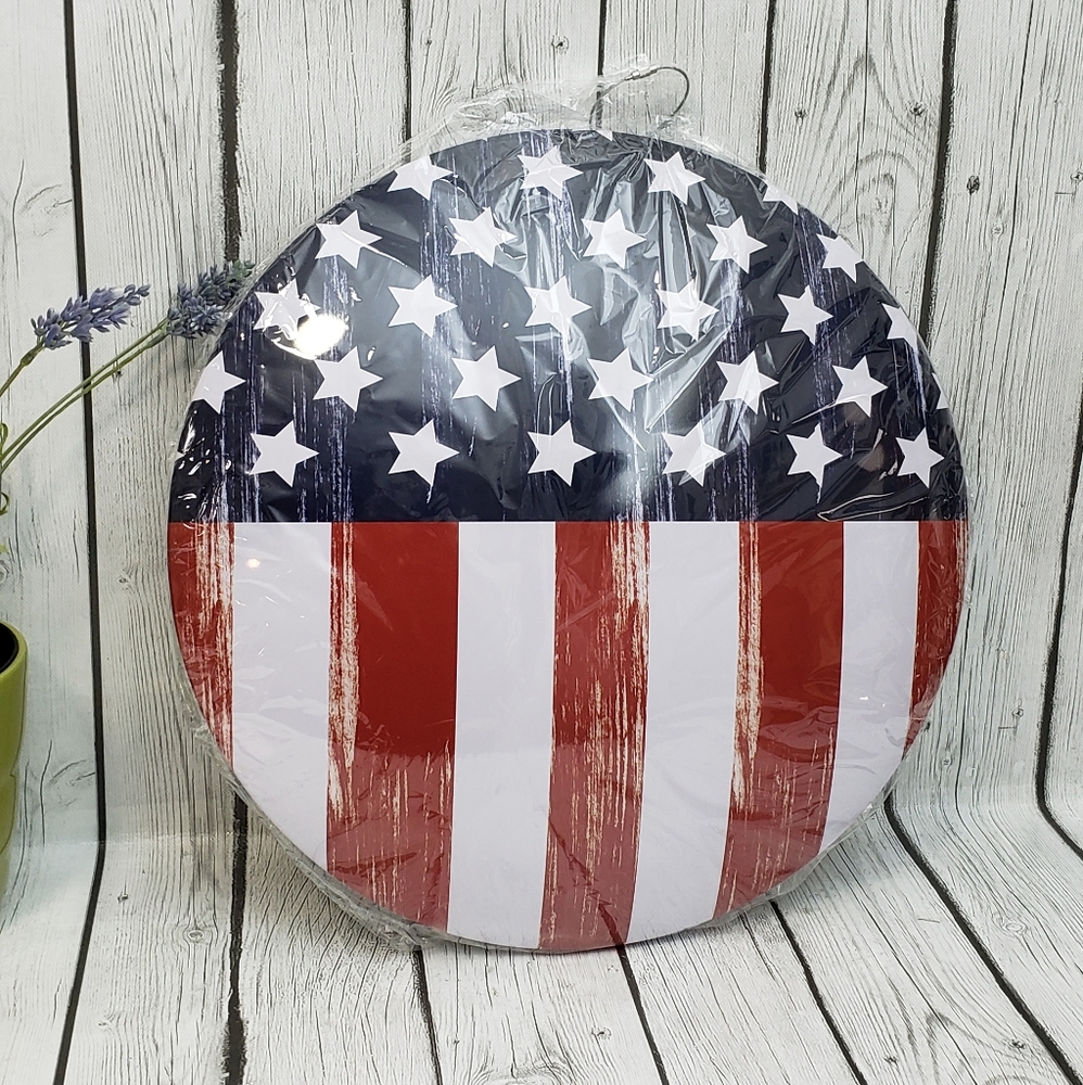 RUSTIC AMERICAN FLAG DOME METAL SIGN - 15.5"